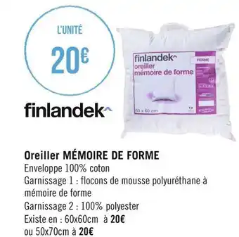Géant Casino Finlandek oreiller mémoire de forme offre