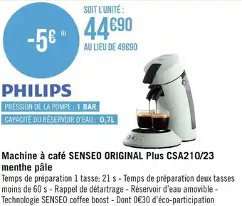 Géant Casino Philips machine à café senseo original plus csa210/23 menthe pâle offre