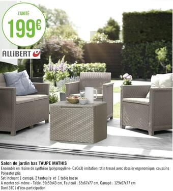 Géant Casino Allibert salon de jardin bas taupe mathis offre