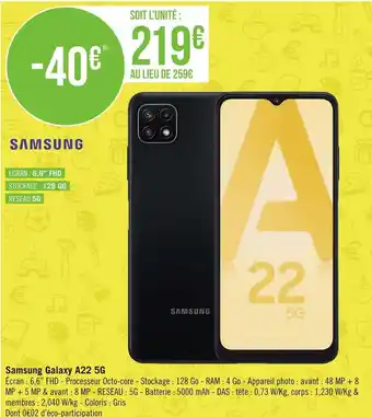 Géant Casino Samsung samsung galaxy a22 5g offre