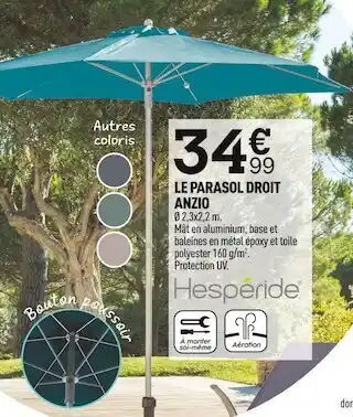 Centrakor Hespéride le parasol droit anzio offre