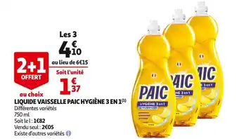 Auchan Paic liquide vaisselle hygiène 3 en 1 offre