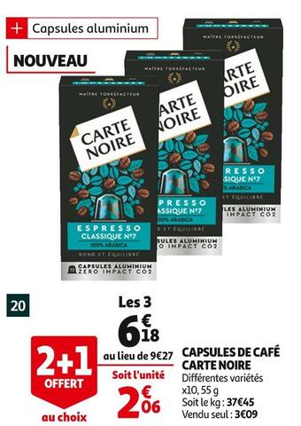 Auchan Carte noire capsules de café offre