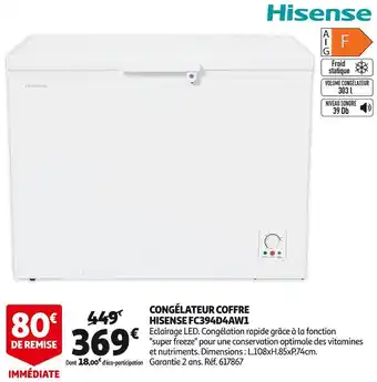 Auchan Hisense congélateur coffre fc394d4aw1 offre