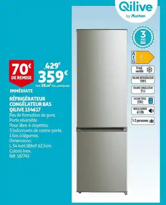 Auchan Qilive réfrigérateur congélateur bas 154617 offre