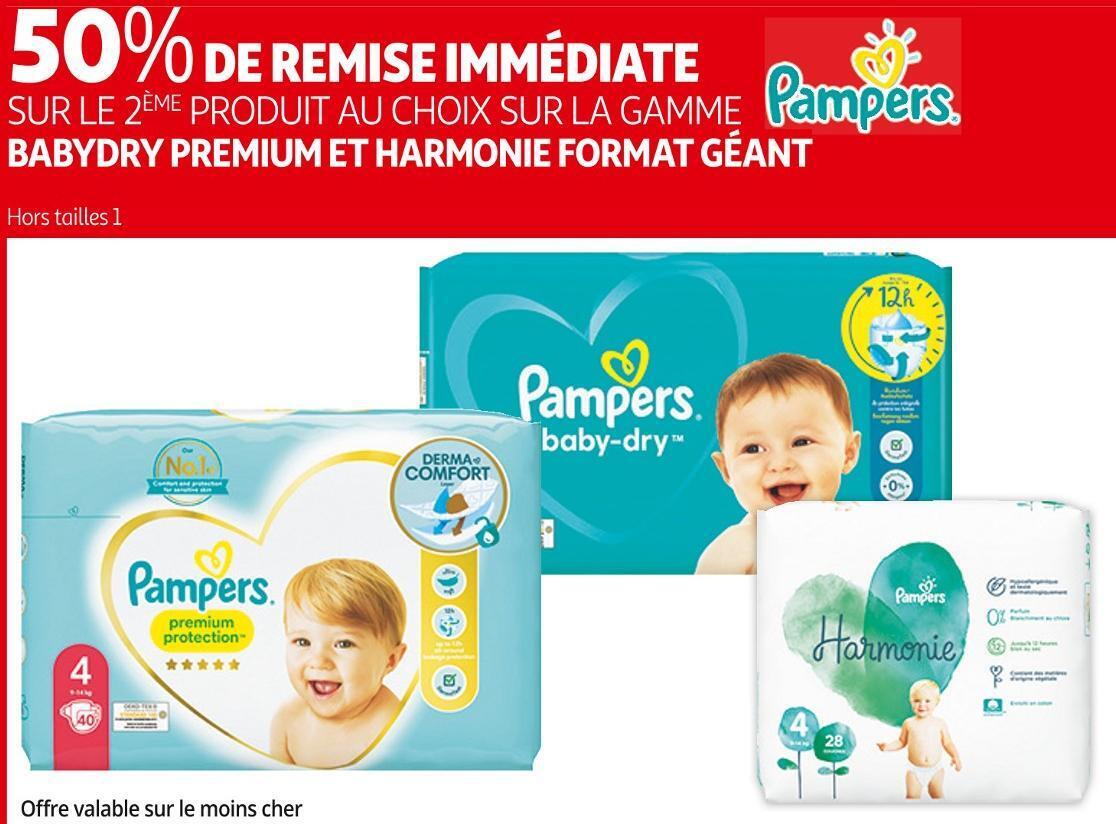 Promo Pampers bon plan sur la gamme babydry premium et harmonie format geant de la marque