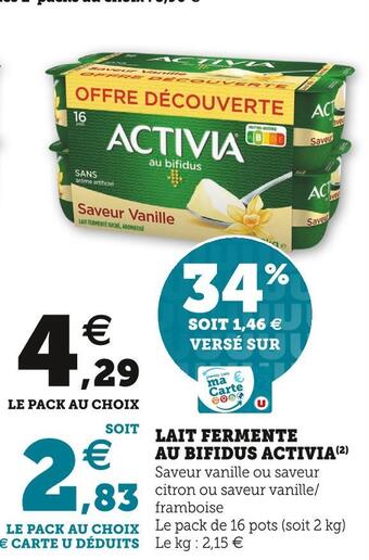 Super U Danone lait fermente au bifidus offre