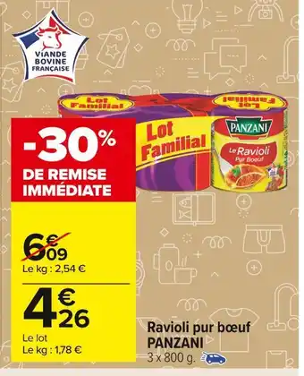 Carrefour Market Panzani ravioli pur bœuf offre