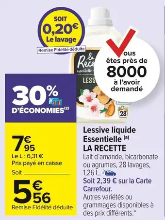 Carrefour Market La recette lessive liquide essentielle offre