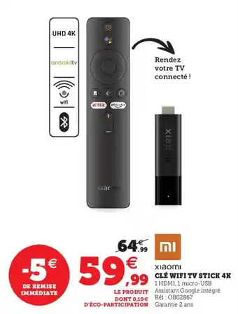 Hyper U Clé wifi tv stice 4K offre
