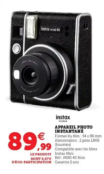 Hyper U INSTAX appareil photo instantané offre