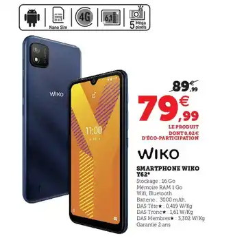 Hyper U WIKO smartphone wiko Y62 offre