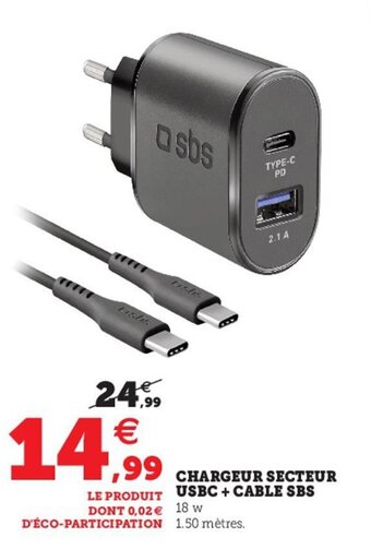 Hyper U Chargeur secteur USBC + cable ses offre