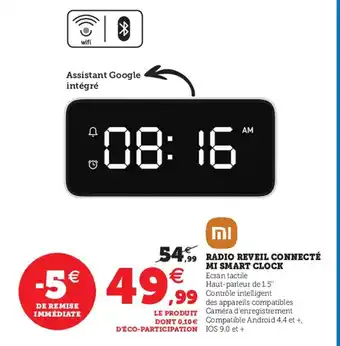 Hyper U Radio reveil connecté mi smart cloce offre