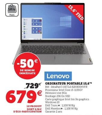 Hyper U LENOVO ordinateur portable 15,6" offre
