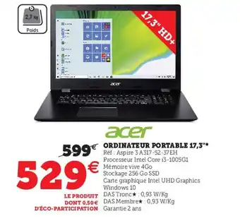 Hyper U ACER ordinateur portable 17,3 offre