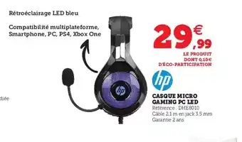 Hyper U HP casque micro gaming PC LED offre