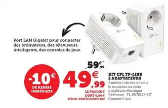 Hyper U Kit CPL TP-link 2 adaptateurs offre