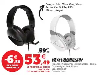 Hyper U Casque filaire turtle beach recon 200 GEN2 offre