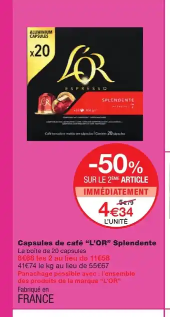 Monoprix Capsules de Café l'Or Splendente offre