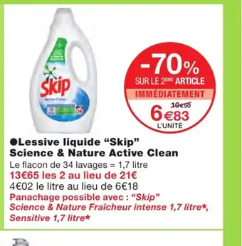 Monoprix Lessive Liquide Skip Science & Nature Active Clean offre