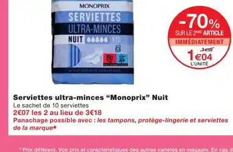 Monoprix Serviettes Ultra-Minces Monoprix Nuit offre