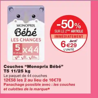 Monoprix Couches Monoprix Bébé T5 11/25kg offre
