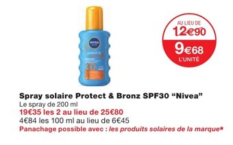 Monoprix Spray Solaire Protect & Bronz SPF30 Nivea offre