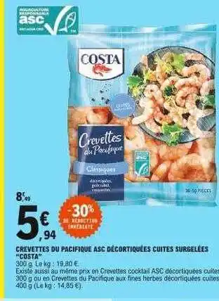 E.Leclerc Crevettes Du Pacifique Asc Décortiquées Cuites Surgelées offre