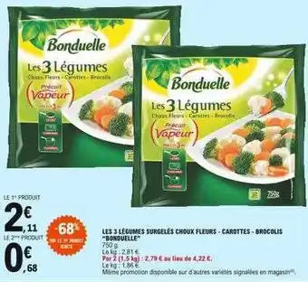 E.Leclerc Les 3 Légumes Surgelés Choux Fleurs-carottes-brocolis offre