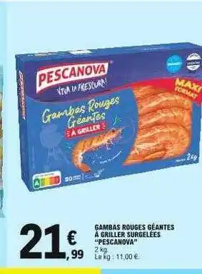 E.Leclerc Gambas Rouges Géantes à Griller Surgelées offre