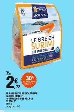 E.Leclerc 39 Bâtonnets Breizh Surimi Saveur Crabe offre