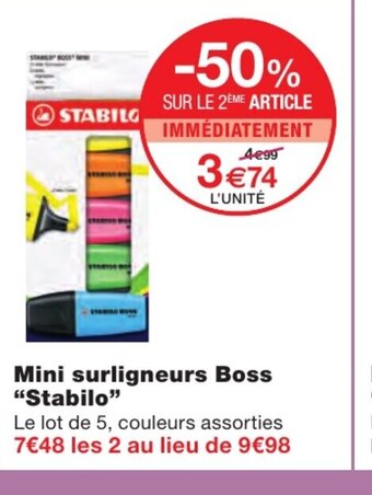 Monoprix Mini Surligneurs Boss Stabilo offre