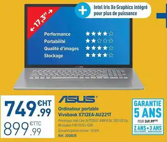 Top Office Ordinateur Portable Vivobook X712ea-au221t Asus offre