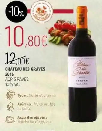 La Vignery Château Des Graves 2016 Aop Graves offre