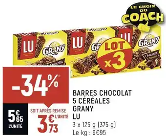 Spar Lu barres chocolat 5 céréales grany offre