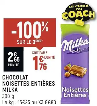 Spar Milka chocolat noisettes entières offre
