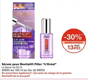 Monoprix L’oréal sérum yeux revitalift filler offre