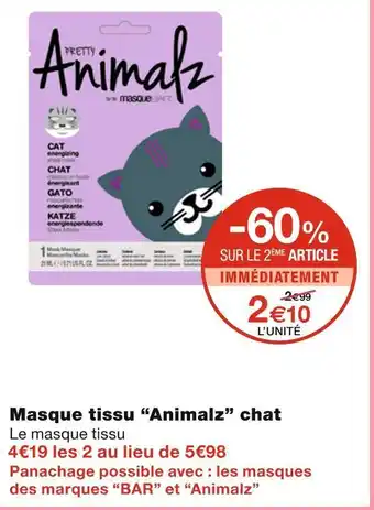 Monoprix Animalz masque tissu chat offre