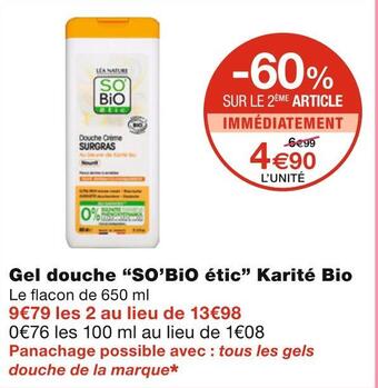 Monoprix So'bio étic gel douche karité bio offre