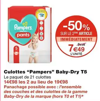 Monoprix Pampers culottes baby-dry t5 offre