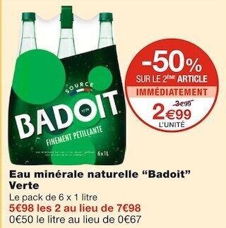 Monoprix Badoit eau minérale naturelle offre