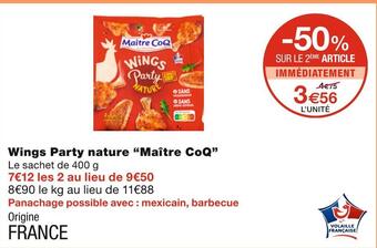Monoprix Maître coq wings party nature offre