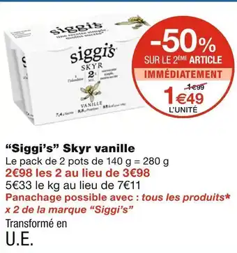 Monoprix Siggi’s skyr vanille offre