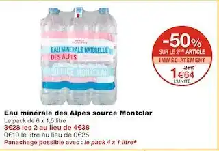 Monoprix Eau minérale des alpes source montclar offre