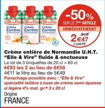 Monoprix Elle & vire crème entière de normandie u.h.t. fluide & onctueuse offre