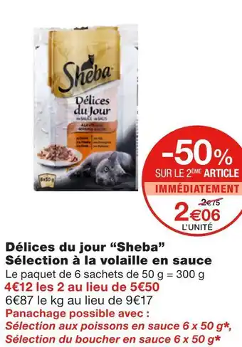Monoprix Sheba délices du jour sélection à la volaille en sauce offre