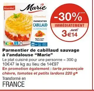 Monoprix Marie parmentier de cabillaud sauvage à l'andalouse offre