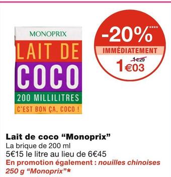 Monoprix Monoprix lait de coco offre