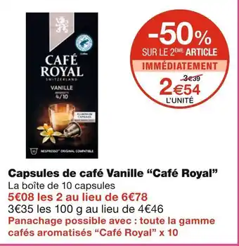 Monoprix Café royal capsules de café vanille offre